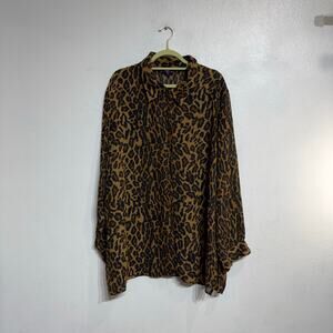 Resource Leopard Print Blouse Tunic Brown Black Button Front Flowy Plus Sz 20